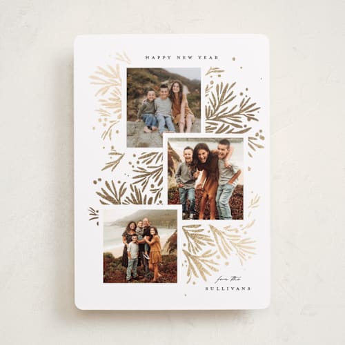 This is a snow foil pressed holiday cards with foil pressed by Julie Murray called foil branches printing on recycled smooth signature in standard