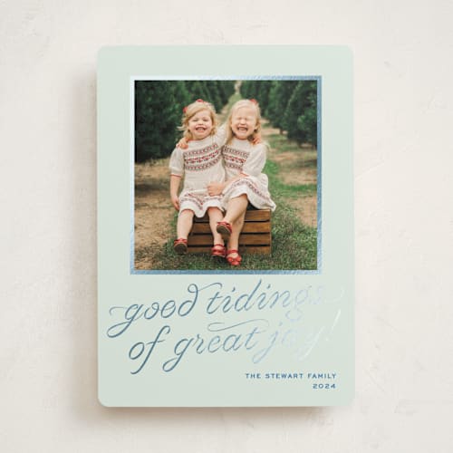 This is a mint foil pressed holiday cards with foil pressed by Megan Davis called cotillion printing on recycled smooth signature in standard