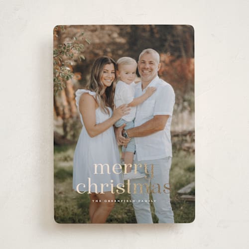 This is a blizzard foil pressed holiday cards with foil pressed by Wildfield Paper Co called quartz printing on recycled smooth signature in standard