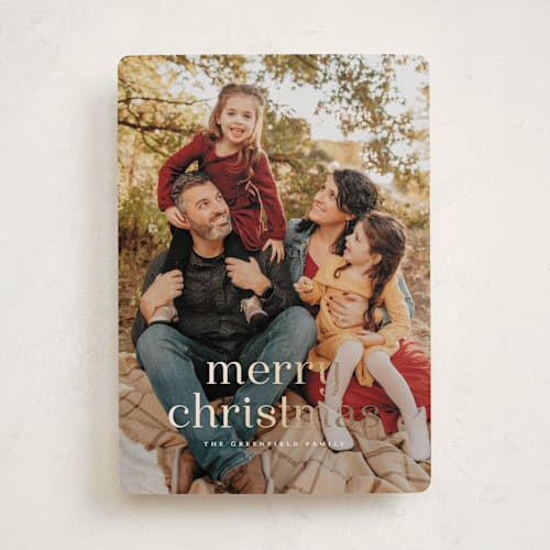 This is a blizzard foil pressed holiday cards with foil pressed by Wildfield Paper Co called quartz printing on recycled smooth signature in standard