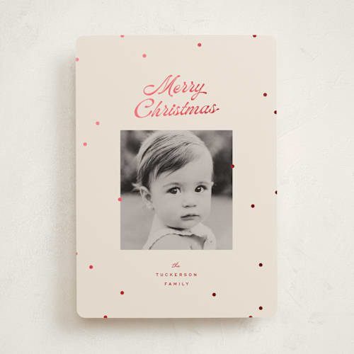 This is a cherry foil pressed holiday cards with foil pressed by Ellen Schlegelmilch called dainty dots printing on recycled smooth signature in standard