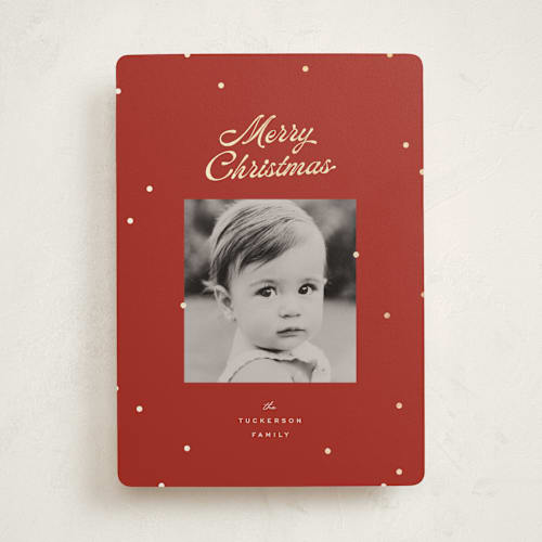 This is a poinsettia foil pressed holiday cards with foil pressed by Ellen Schlegelmilch called dainty dots printing on recycled smooth signature in standard