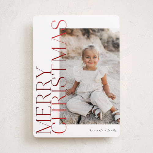 This is a snow foil pressed holiday cards with foil pressed by Carolyn Nicks called side greeting printing on recycled smooth signature in standard