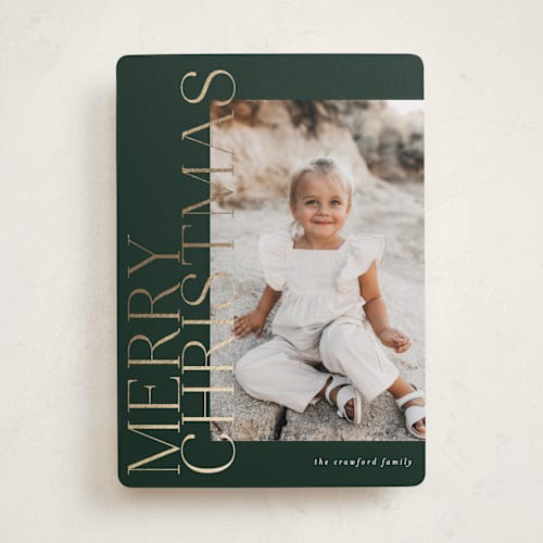 This is a evergreen foil pressed holiday cards with foil pressed by Carolyn Nicks called side greeting printing on recycled smooth signature in standard