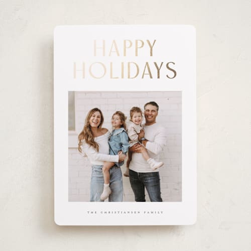 This is a sugar foil pressed holiday cards with foil pressed by Wildfield Paper Co called slate printing on recycled smooth signature in standard