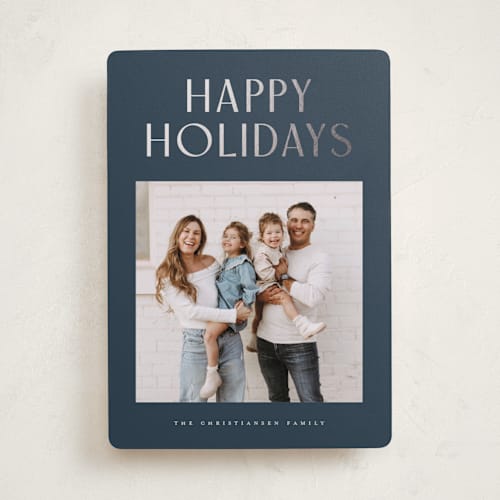 This is a winter sky foil pressed holiday cards with foil pressed by Wildfield Paper Co called slate printing on recycled smooth signature in standard