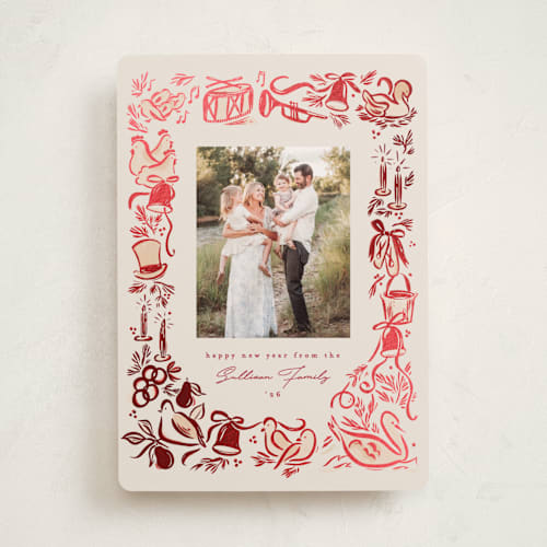 This is a eggnog foil pressed holiday cards with foil pressed by Julie Murray called and a partridge printing on recycled smooth signature in standard