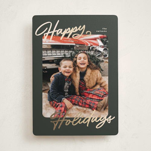 This is a olive foil pressed holiday cards with foil pressed by Pixel and Hank called the classic printing on recycled smooth signature in standard