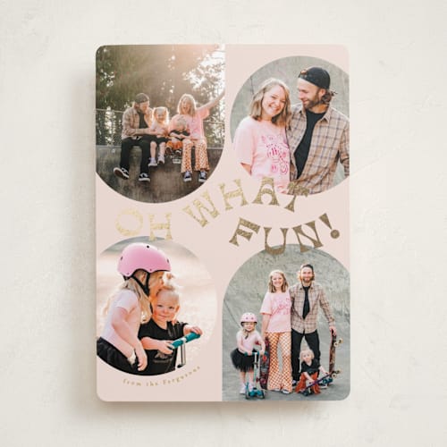 This is a biscuit foil pressed holiday cards with foil pressed by Everett Paper Goods called bubble printing on recycled smooth signature in standard