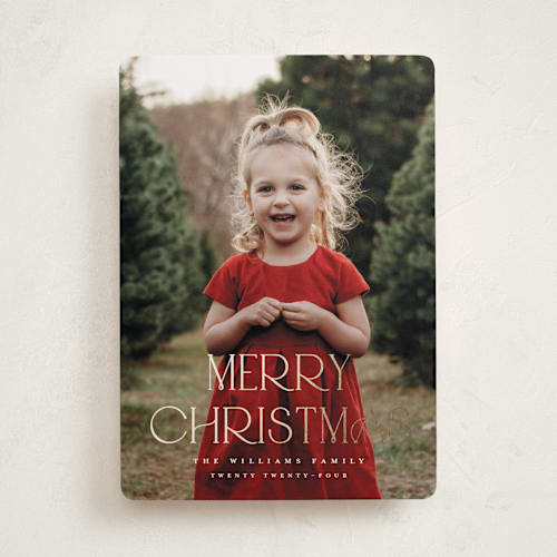 This is a snow foil pressed holiday cards with foil pressed by Wildfield Paper Co called very merry! printing on recycled smooth signature in standard