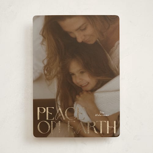 This is a snow foil pressed holiday cards with foil pressed by Angela Thompson called peaceful wishes printing on recycled smooth signature in standard