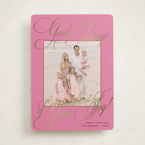 This is a gumdrop foil pressed holiday cards with foil pressed by Megan Davis called praline printing on recycled smooth signature in standard