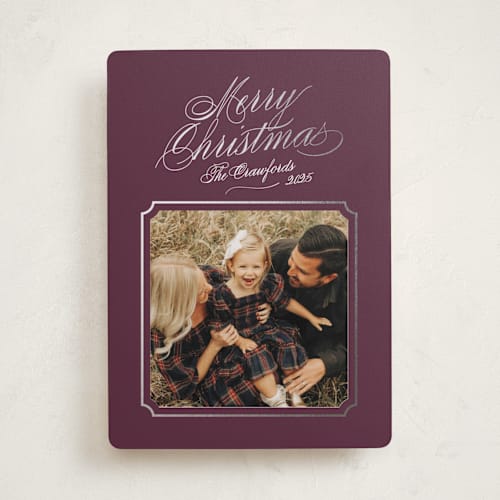 This is a sugar plum foil pressed holiday cards with foil pressed by Alston Foster called silver bells printing on recycled smooth signature in standard