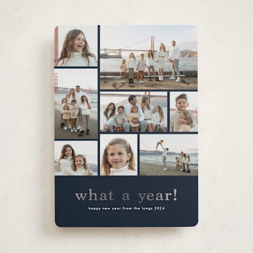 This is a lake foil pressed holiday cards with foil pressed by Stacey Meacham called at a glance printing on recycled smooth signature in standard