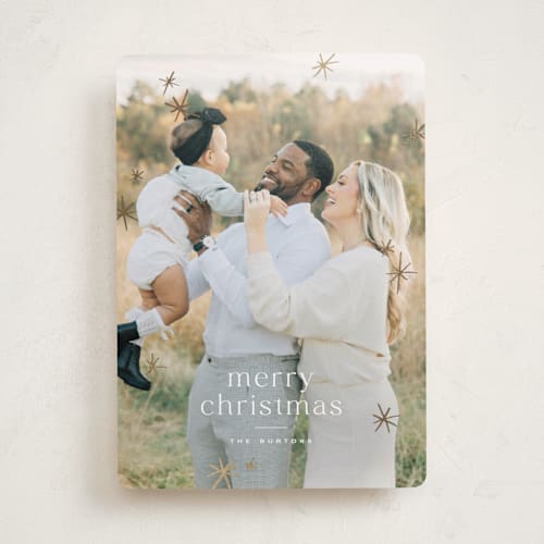 This is a snow foil pressed holiday cards with foil pressed by Wildfield Paper Co called twinkle! printing on recycled smooth signature in standard