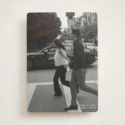 This is a snow foil pressed holiday cards with foil pressed by JoAnn Jinks called neon vintage printing on recycled smooth signature in standard