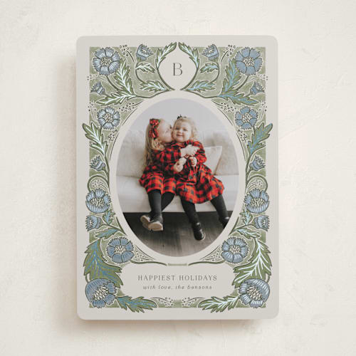 This is a frosty foil pressed holiday cards with foil pressed by Jen Owens called monogram nouveau printing on recycled smooth signature in standard