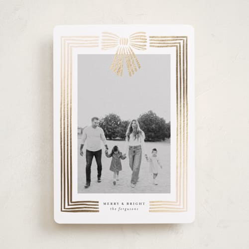 This is a snow foil pressed holiday cards with foil pressed by Iveta Angelova called ribbon framed printing on recycled smooth signature in standard