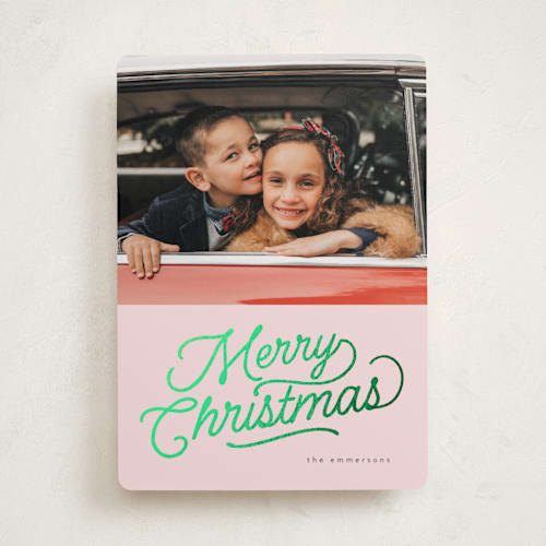 This is a candy foil pressed holiday cards with foil pressed by BR Designs called retro vintage holiday printing on recycled smooth signature in standard