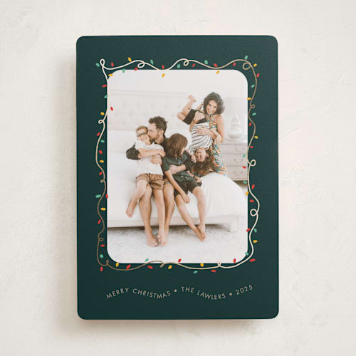 This is a forest foil pressed holiday cards with foil pressed by Holly Whitcomb called crazy lights printing on recycled smooth signature in standard