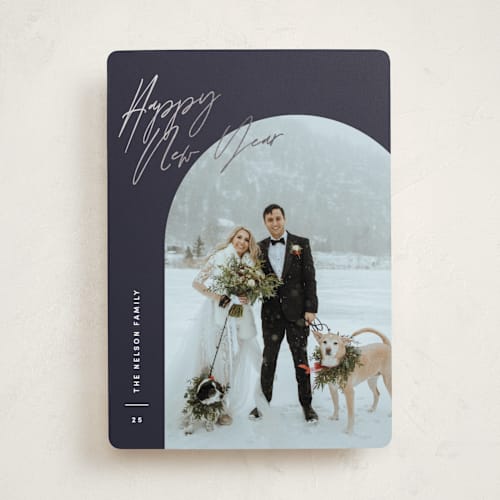 This is a midnight foil pressed holiday cards with foil pressed by Pixel and Hank called arc over printing on recycled smooth signature in standard