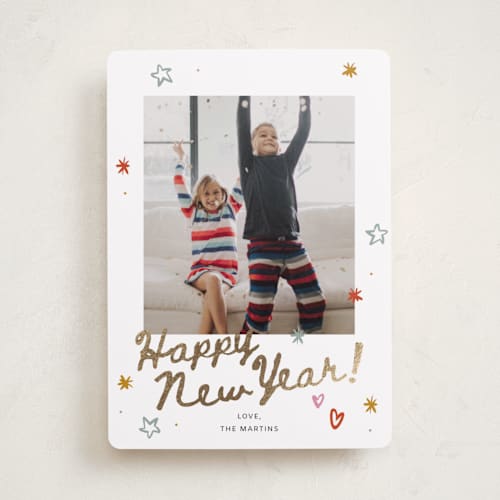 This is a confetti foil pressed holiday cards with foil pressed by Ani Somi called everything confetti printing on recycled smooth signature in standard