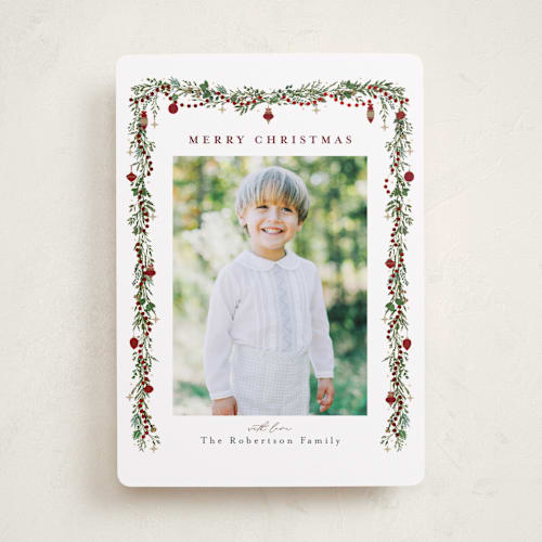 This is a mulled wine foil pressed holiday cards with foil pressed by Susan Moyal called pine garland printing on recycled smooth signature in standard
