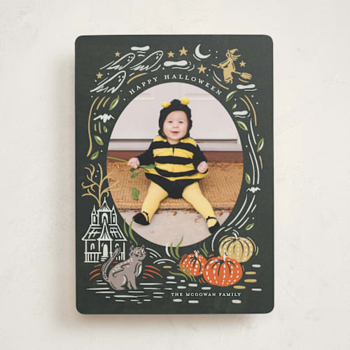This is a chalkboard halloween party invitations cards with standard by Morgan Ramberg called spooky frame printing on recycled smooth signature in standard