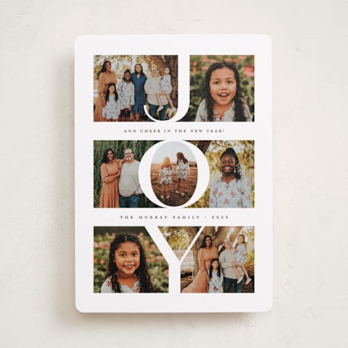 This is a snow new year photo cards with standard by Lauren Chism called joy in photos printing on recycled smooth signature in standard