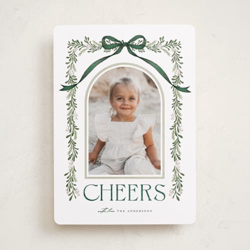 This is a leaf new year photo cards with standard by BR Designs called joyful-bow printing on recycled smooth signature in standard
