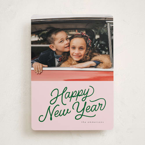This is a kelly new year photo cards with standard by BR Designs called retro vintage holiday printing on recycled smooth signature in standard