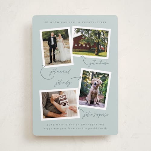This is a wintermint new year photo cards with standard by Heather Schertzer called year to remember printing on recycled smooth signature in standard