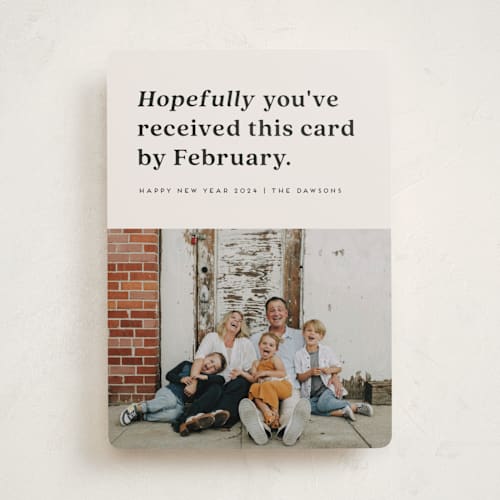 This is a ecru new year photo cards with standard by Erica Krystek called fingers crossed printing on recycled smooth signature in standard
