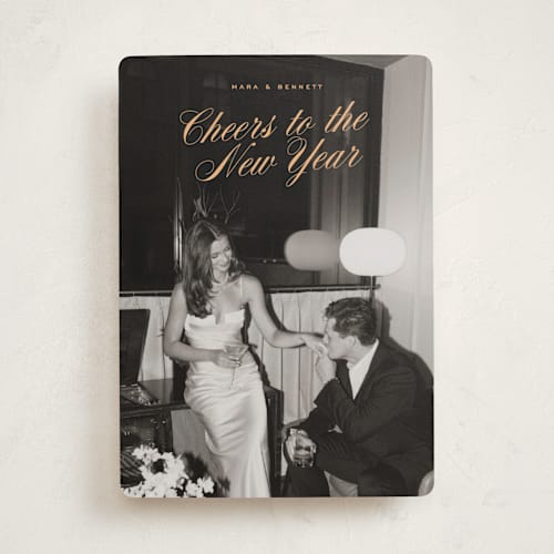 This is a apricot new year photo cards with standard by Ekko Studio called classy cheer printing on recycled smooth signature in standard