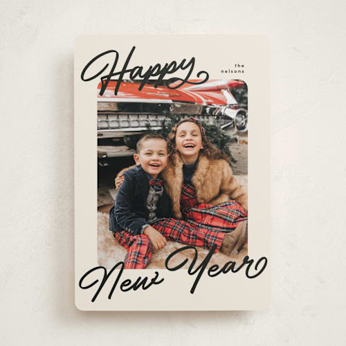 This is a coal new year photo cards with standard by Pixel and Hank called the classic printing on recycled smooth signature in standard