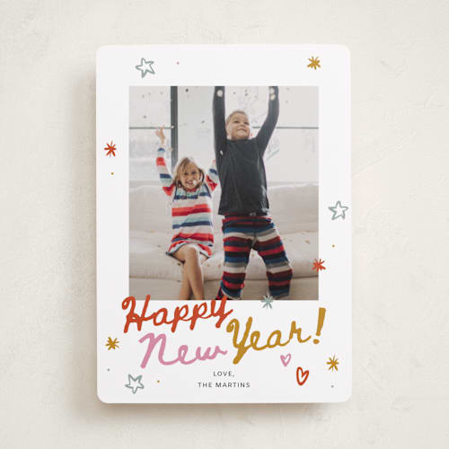 This is a confetti new year photo cards with standard by Ani Somi called everything confetti printing on recycled smooth signature in standard
