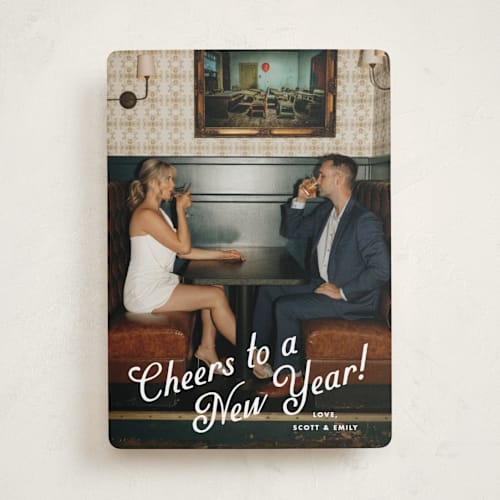 This is a snow new year photo cards with standard by Kate Ahn called cin-cin printing on recycled smooth signature in standard