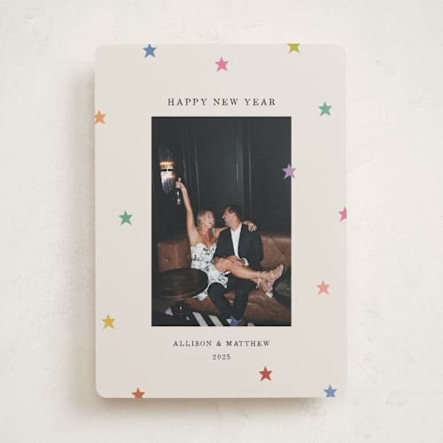 This is a confetti new year photo cards with standard by Kercia Jane called tiny star confetti printing on recycled smooth signature in standard