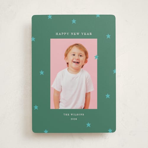 This is a emerald gleam new year photo cards with standard by Kercia Jane called tiny star confetti printing on recycled smooth signature in standard