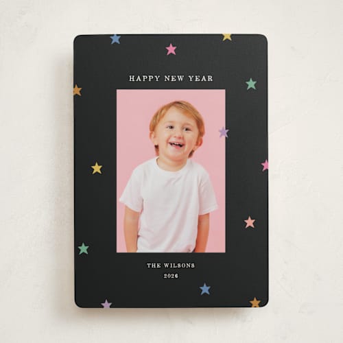 This is a midnight new year photo cards with standard by Kercia Jane called tiny star confetti printing on recycled smooth signature in standard