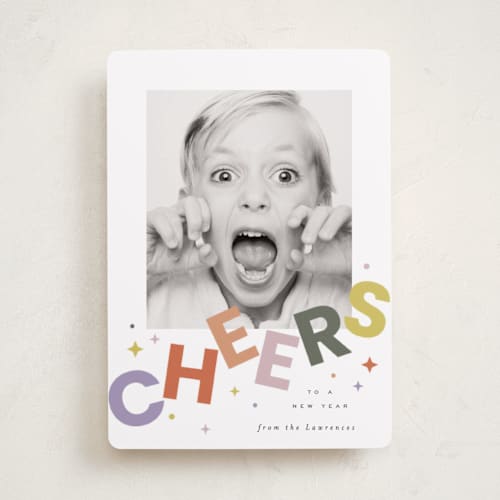 This is a fruit punch new year photo cards with standard by Everett Paper Goods called dazzle printing on recycled smooth signature in standard