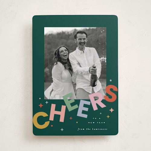 This is a evergreen new year photo cards with standard by Everett Paper Goods called dazzle printing on recycled smooth signature in standard