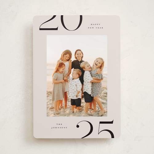 This is a champagne new year photo cards with standard by Michelle Taylor called on the edge printing on recycled smooth signature in standard