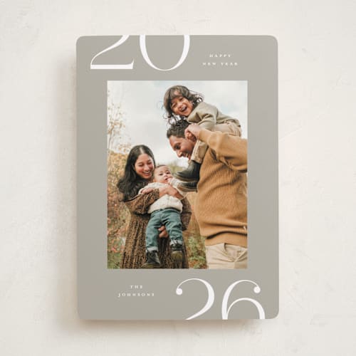 This is a gravel new year photo cards with standard by Michelle Taylor called on the edge printing on recycled smooth signature in standard