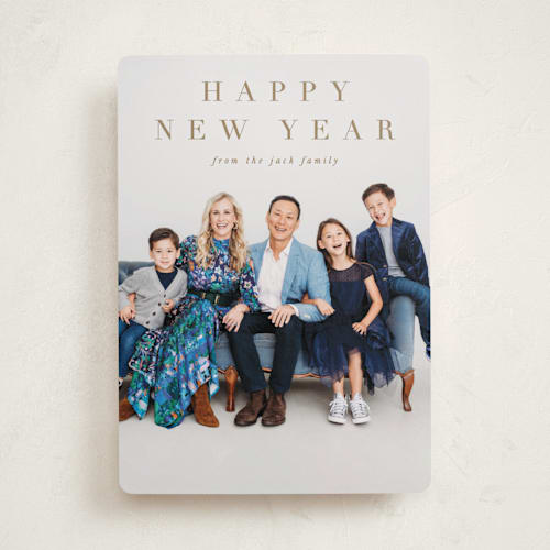 This is a golden new year photo cards with standard by Amy Kross called banner printing on recycled smooth signature in standard