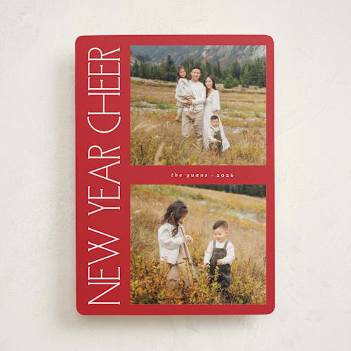 This is a cinnamon new year photo cards with standard by Lindsay Megahed called sideways printing on recycled smooth signature in standard