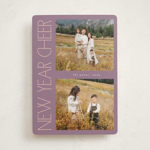 This is a plum new year photo cards with standard by Lindsay Megahed called sideways printing on recycled smooth signature in standard