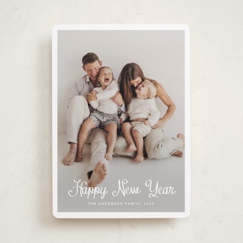 This is a winter new year photo cards with standard by Cass Loh called cursive bottom printing on recycled smooth signature in standard