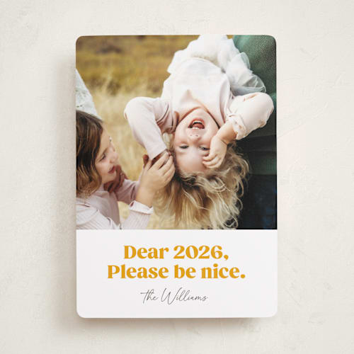 This is a snow new year photo cards with standard by Robert and Stella called pretty please printing on recycled smooth signature in standard