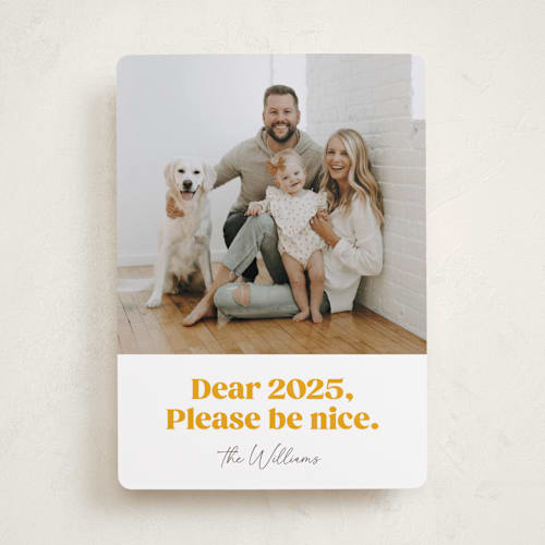 This is a snow new year photo cards with standard by Robert and Stella called pretty please printing on recycled smooth signature in standard